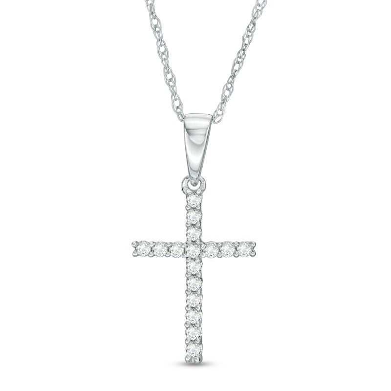 Main Image 1 of Previously Owned - 1/10 CT. T.W. Diamond Cross Pendant in 10K White Gold