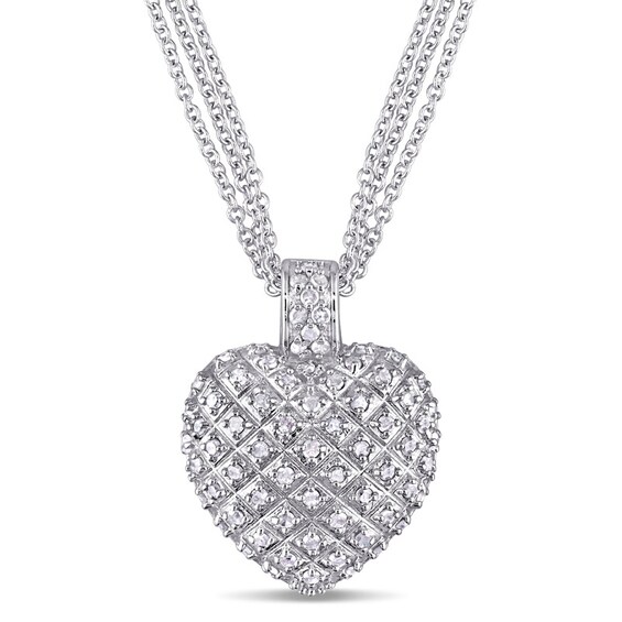 Previously Owned - 1 CT. T.w. Diamond Three Strand Heart Pendant in Sterling Silver - 17"
