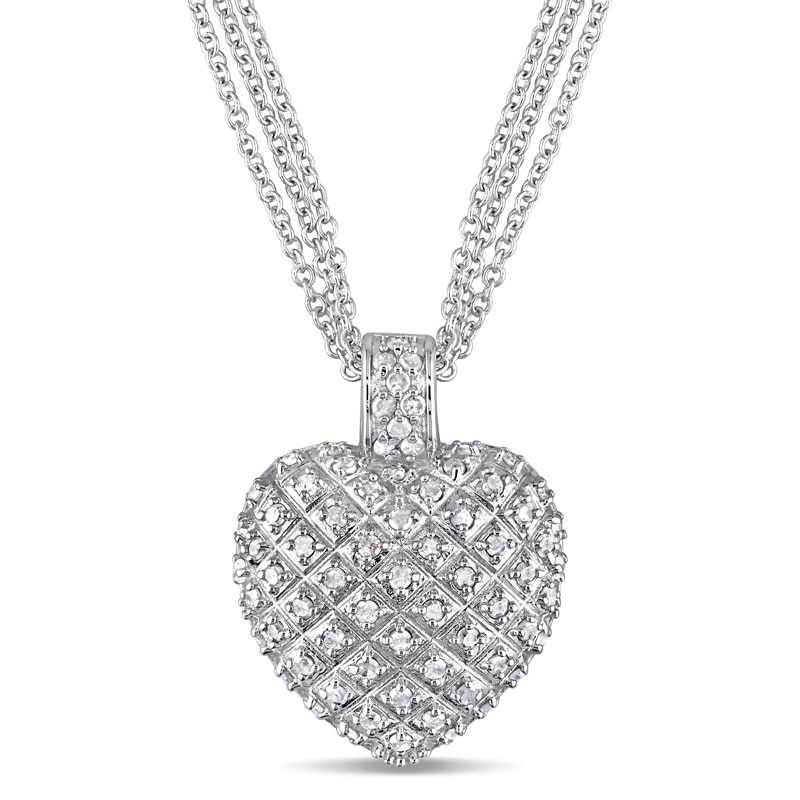 Main Image 1 of Previously Owned - 1 CT. T.W. Diamond Three Strand Heart Pendant in Sterling Silver - 17"