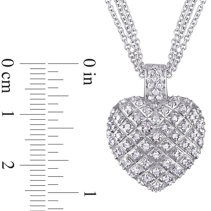 Main Image 2 of Previously Owned - 1 CT. T.W. Diamond Three Strand Heart Pendant in Sterling Silver - 17"