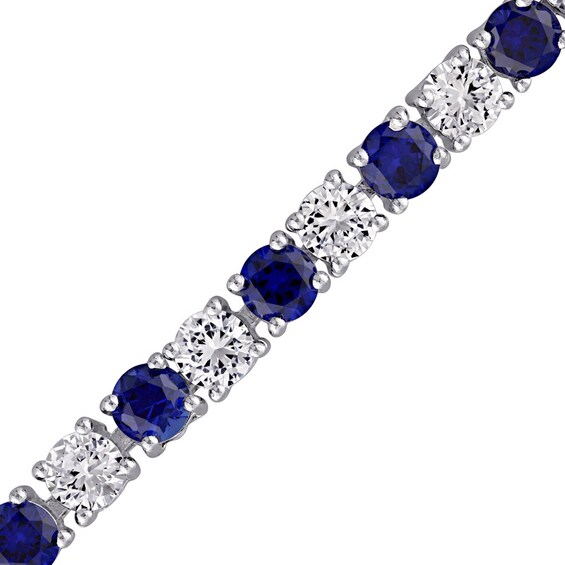 Previously Owned - 4.0mm Lab-Created Blue and White Sapphire Alternating Tennis Bracelet in Sterling Silver - 7.25"