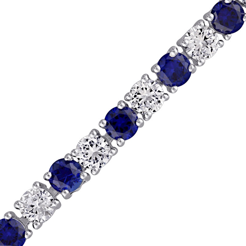 Main Image 2 of Previously Owned - 4.0mm Lab-Created Blue and White Sapphire Alternating Tennis Bracelet in Sterling Silver - 7.25"