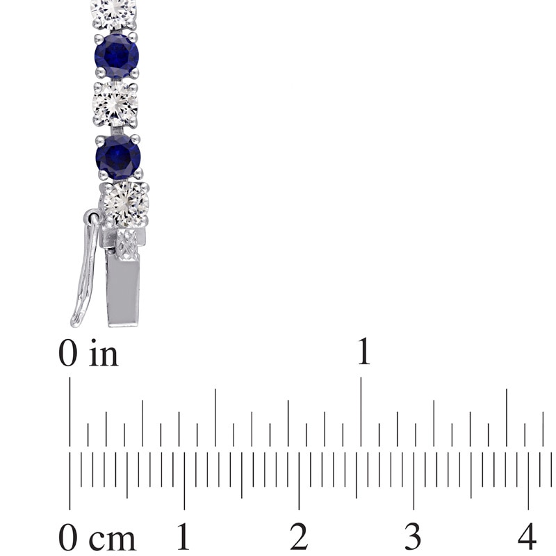 Main Image 4 of Previously Owned - 4.0mm Lab-Created Blue and White Sapphire Alternating Tennis Bracelet in Sterling Silver - 7.25"