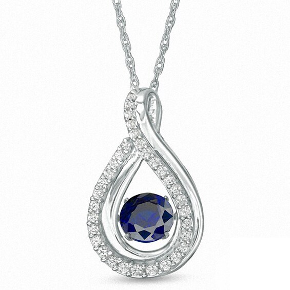 Previously Owned - 6.0mm Lab-Created Blue and White Sapphire Teardrop Pendant in Sterling Silver