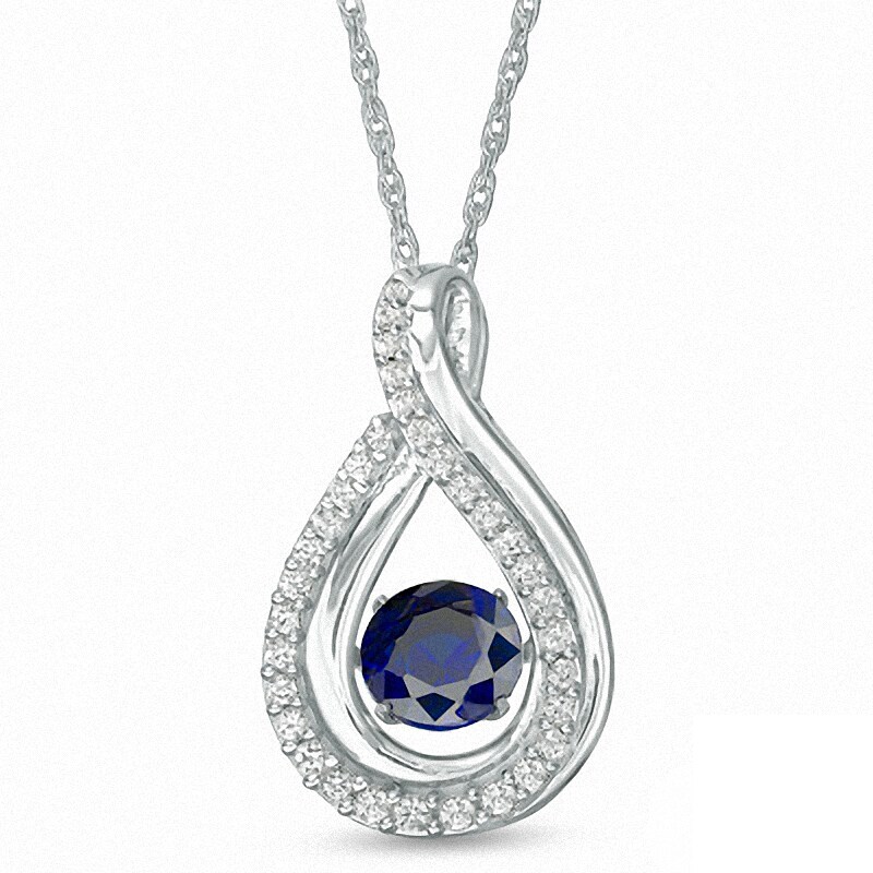 Main Image 1 of Previously Owned - 6.0mm Lab-Created Blue and White Sapphire Teardrop Pendant in Sterling Silver