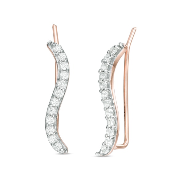 Previously Owned - Lab-Created White Sapphire "S" Curve Crawler Earrings in Sterling Silver with 14K Rose Gold Plate