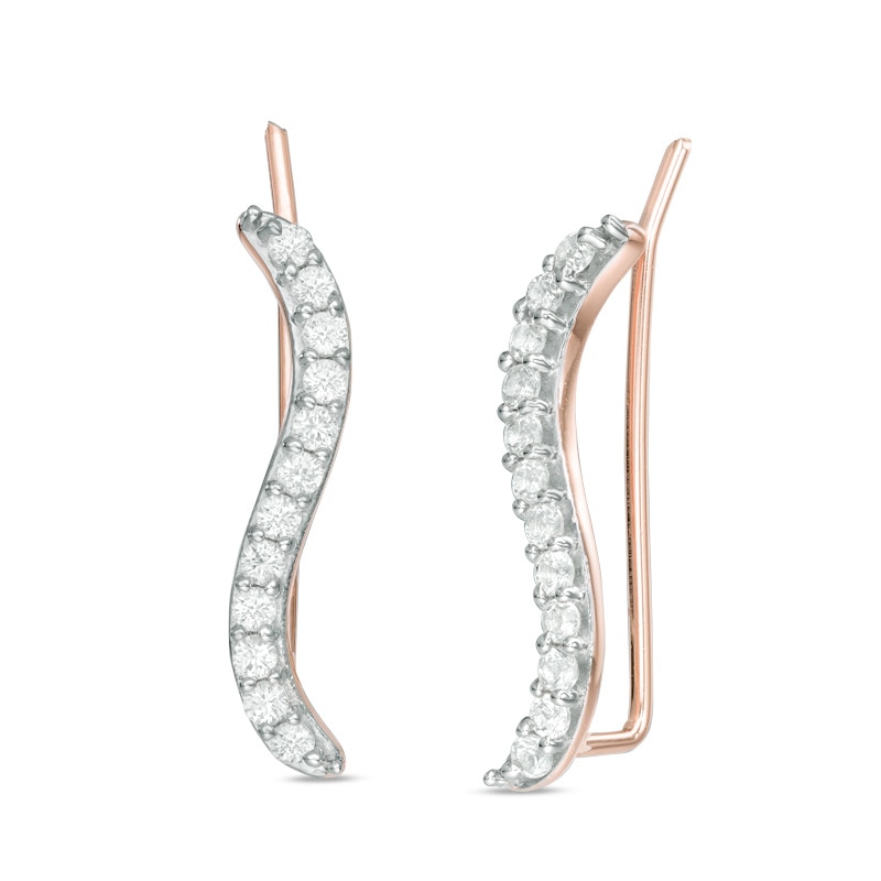 Main Image 1 of Previously Owned - Lab-Created White Sapphire "S" Curve Crawler Earrings in Sterling Silver with 14K Rose Gold Plate