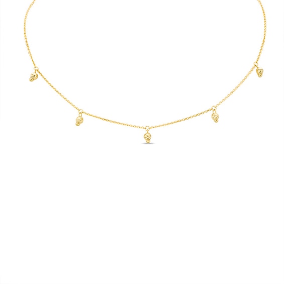 Previously Owned - Diamond-Cut Dangle Bead Station Choker Necklace in 14K Gold - 16"