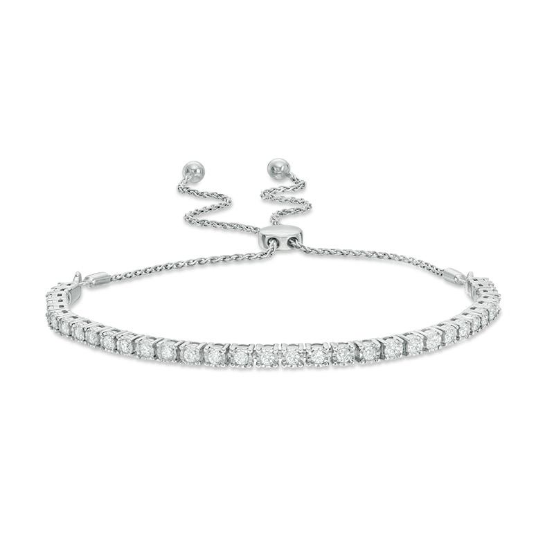 Main Image 1 of Previously Owned - 1 CT. T.W. Diamond Bolo Bracelet in Sterling Silver - 8.0"