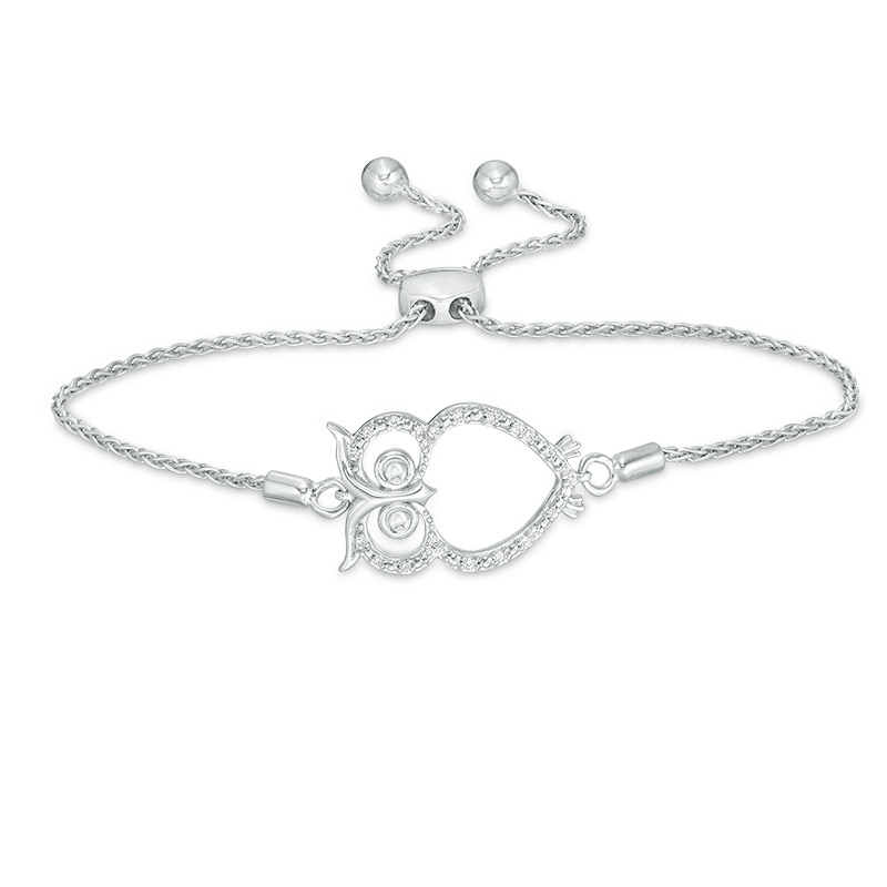 Previously Owned - 1/10 CT. T.W. Diamond Owl Bolo Bracelet in Sterling Silver - 8.0"