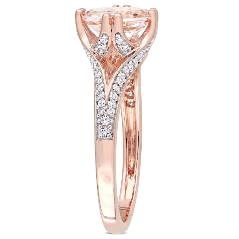 Main Image 2 of Previously Owned - Oval Morganite and 1/5 CT. T.W. Diamond Split Shank Engagement Ring in 14K Rose Gold