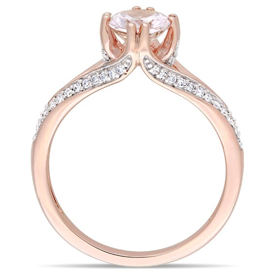 Previously Owned - Oval Morganite and 1/5 CT. T.w. Diamond Split Shank Engagement Ring in 14K Rose Gold