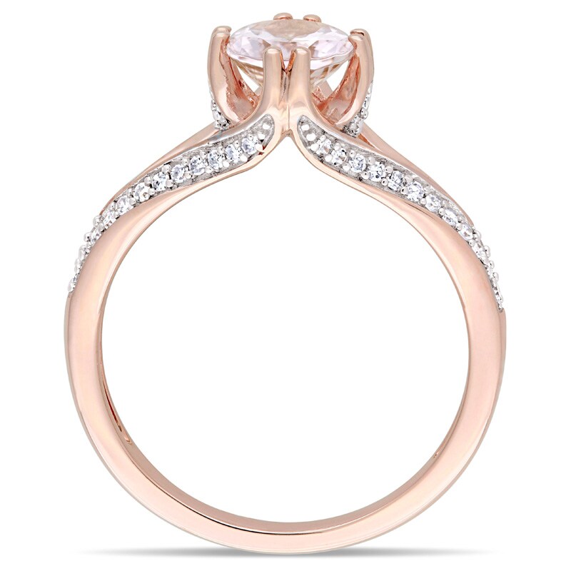 Main Image 3 of Previously Owned - Oval Morganite and 1/5 CT. T.W. Diamond Split Shank Engagement Ring in 14K Rose Gold
