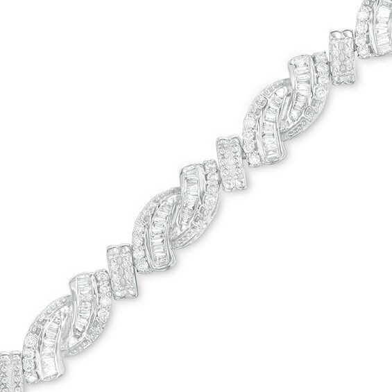 Previously Owned - 2 CT. T.w. Baguette and Round Diamond Bypass Bracelet in Sterling Silver
