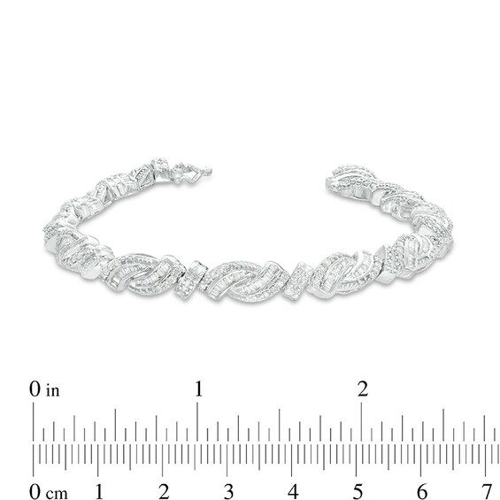 Previously Owned - 2 CT. T.w. Baguette and Round Diamond Bypass Bracelet in Sterling Silver