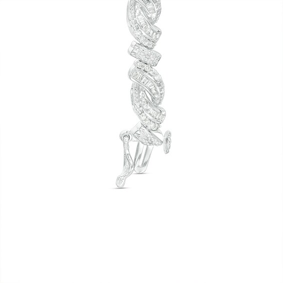 Previously Owned - 2 CT. T.w. Baguette and Round Diamond Bypass Bracelet in Sterling Silver