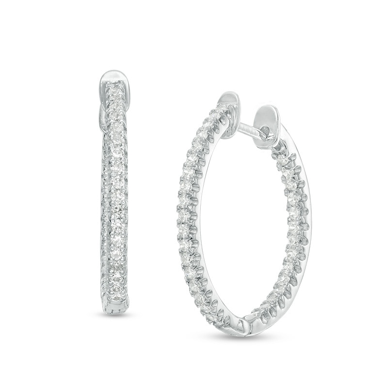 Main Image 1 of Previously Owned - 1/3 CT. T.W. Diamond Inside-Out Hoop Earrings in 14K White Gold