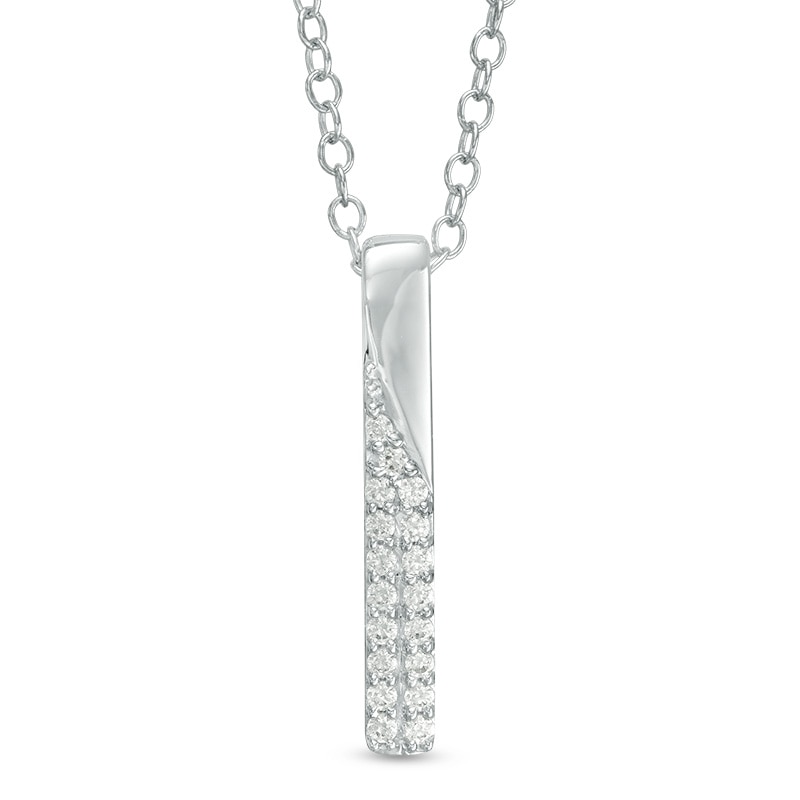 Main Image 1 of Previously Owned - 1/10 CT. T.W. Diamond Vertical Bar Pendant in 14K White Gold