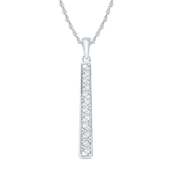Previously Owned - 1/5 CT. T.w. Baguette and Round Diamond Linear Pendant in 10K White Gold