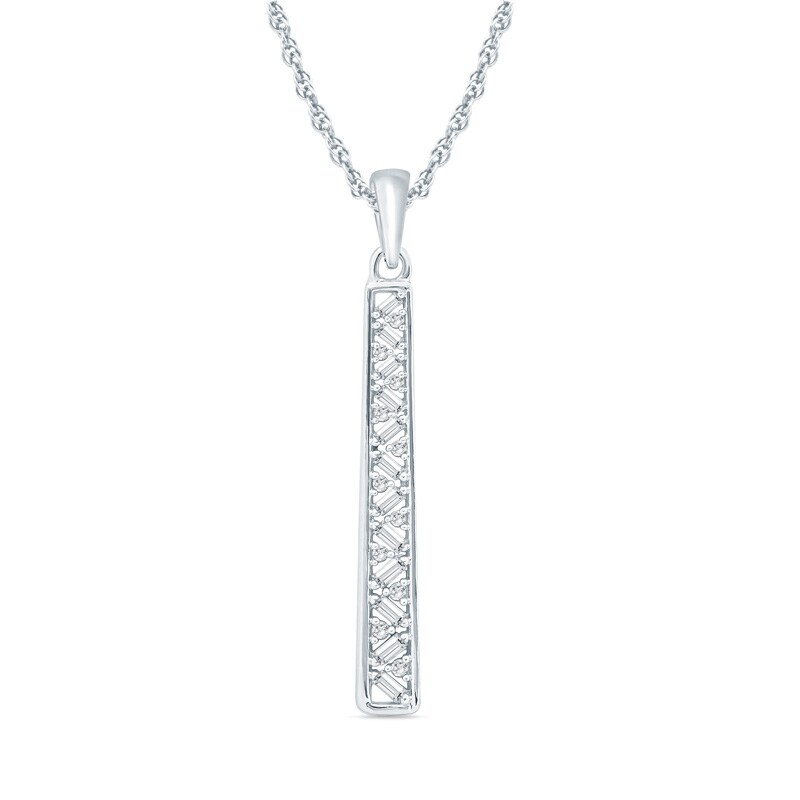 Main Image 1 of Previously Owned - 1/5 CT. T.W. Baguette and Round Diamond Linear Pendant in 10K White Gold