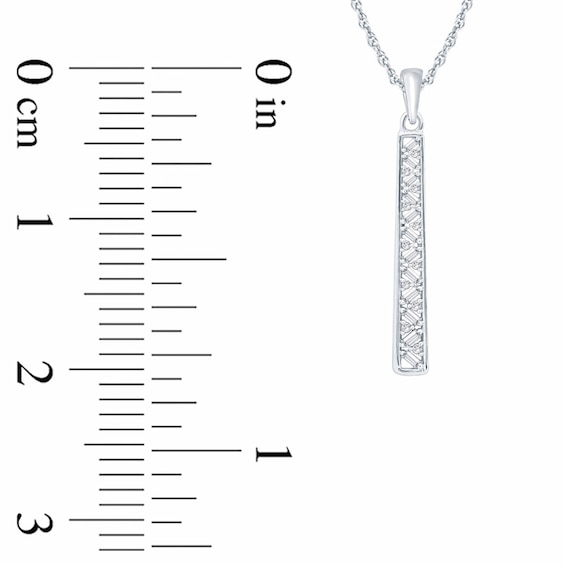 Previously Owned - 1/5 CT. T.w. Baguette and Round Diamond Linear Pendant in 10K White Gold