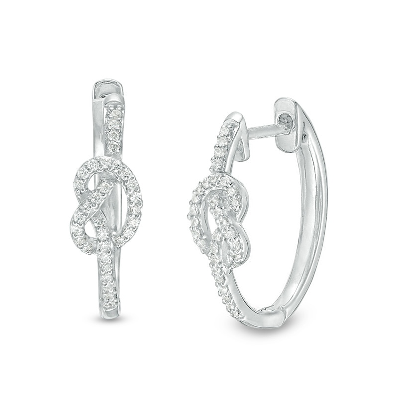 Main Image 1 of Previously Owned - 1/6 CT. T.W. Diamond Knot Hoop Earrings in Sterling Silver