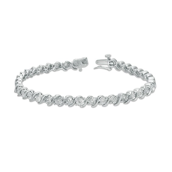 Previously Owned - 1/10 CT. T.w. Diamond "S" Tennis Bracelet in Sterling Silver - 7.25"