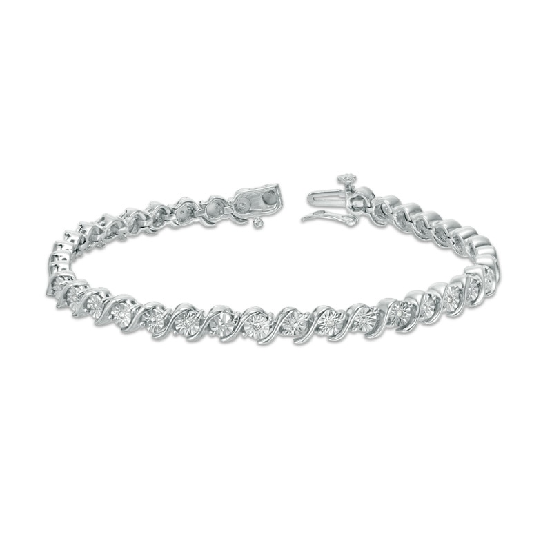 Main Image 3 of Previously Owned - 1/10 CT. T.W. Diamond "S" Tennis Bracelet in Sterling Silver - 7.25"