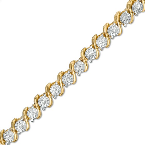 Previously Owned - 1/10 CT. T.w. Diamond "S" Tennis Bracelet in Sterling Silver with 14K Gold Plate - 7.25"
