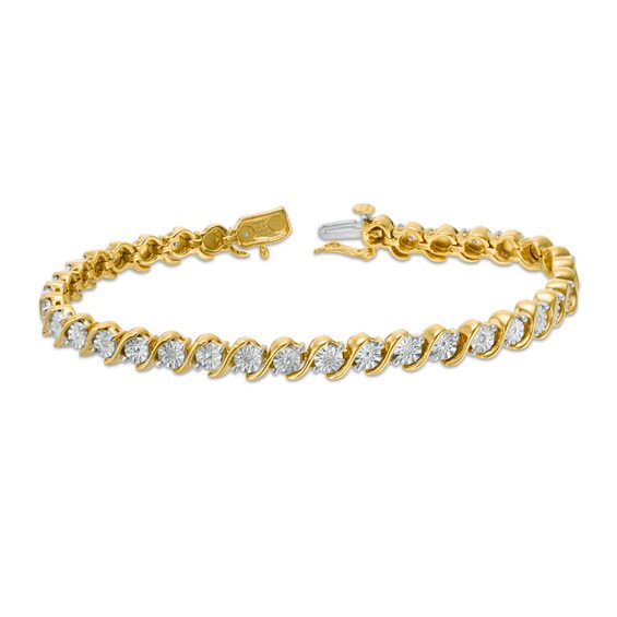Previously Owned - 1/10 CT. T.w. Diamond "S" Tennis Bracelet in Sterling Silver with 14K Gold Plate - 7.25"