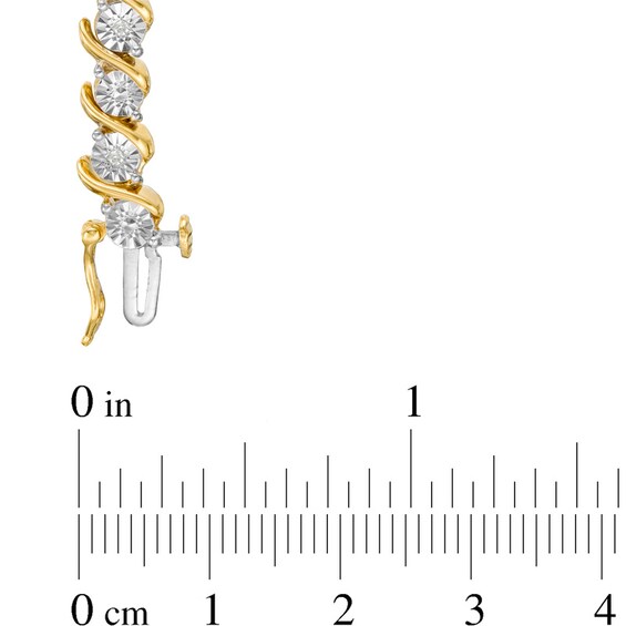 Previously Owned - 1/10 CT. T.w. Diamond "S" Tennis Bracelet in Sterling Silver with 14K Gold Plate - 7.25"