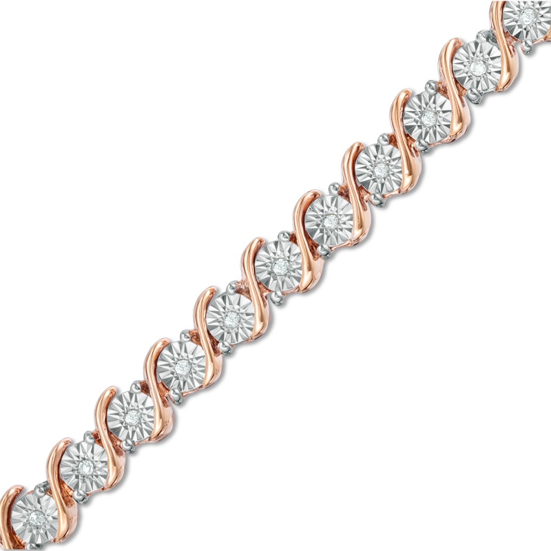 Main Image 1 of Previously Owned - 1/4 CT. T.W. Diamond "S" Tennis Bracelet in Sterling Silver with 14K Rose Gold Plate - 7.25"