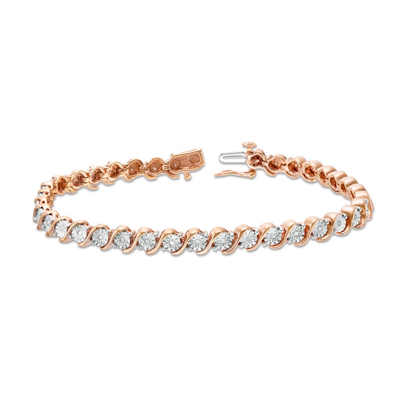 Main Image 3 of Previously Owned - 1/4 CT. T.W. Diamond "S" Tennis Bracelet in Sterling Silver with 14K Rose Gold Plate - 7.25"