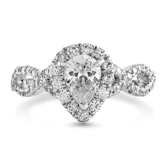 Previously Owned - 1-1/5 CT. T.w. Pear-Shaped Diamond Frame Twist Engagement Ring in Platinum