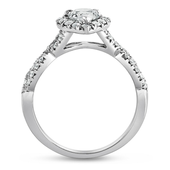 Previously Owned - 1-1/5 CT. T.w. Pear-Shaped Diamond Frame Twist Engagement Ring in Platinum