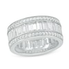 Thumbnail Image 1 of Previously Owned - Emerald-Cut and Round Lab-Created White Sapphire Triple Row Band in Sterling Silver