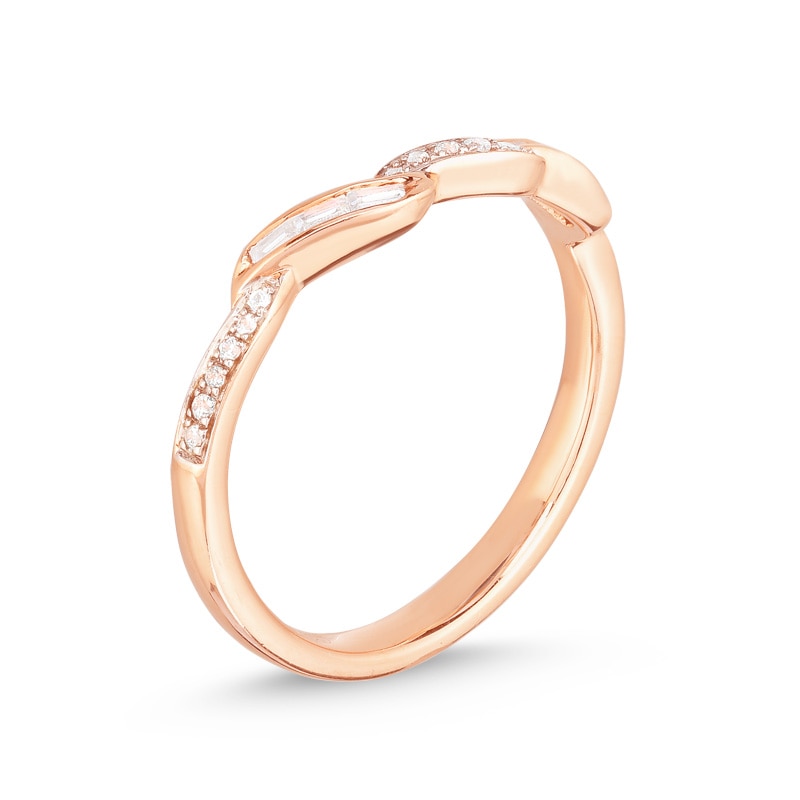 Main Image 2 of Previously Owned - 1/6 CT. T.W. Baguette and Round Diamond Wave Wedding Band in 10K Rose Gold