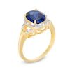Thumbnail Image 2 of Previously Owned - Oval Lab-Created Blue Sapphire and 1/20 CT. T.W. Diamond Frame Buckle Ring in 10K Gold