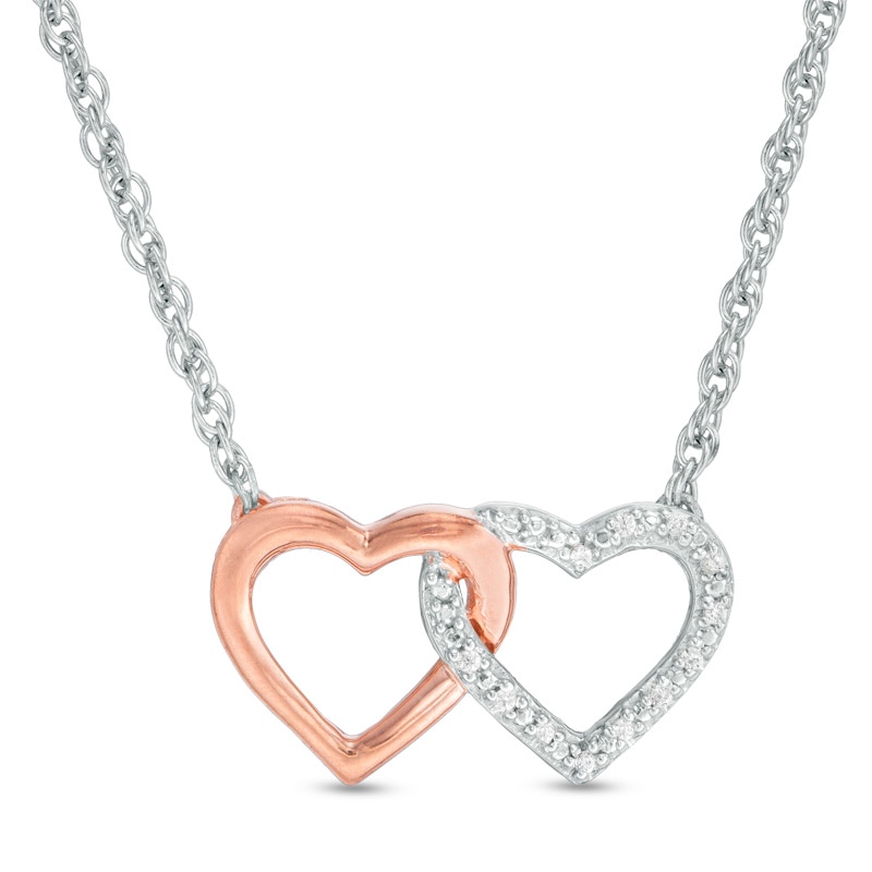 Main Image 1 of Previously Owned - Diamond Accent Interlocking Hearts Necklace in Sterling Silver and 10K Rose Gold - 17.5"