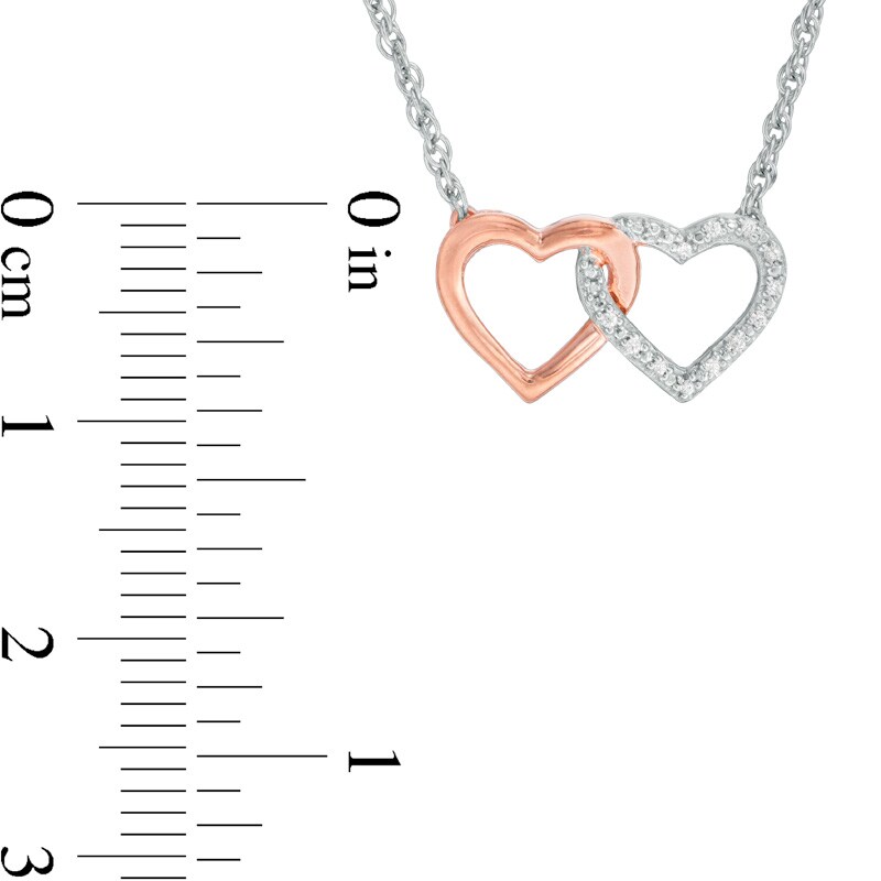 Main Image 2 of Previously Owned - Diamond Accent Interlocking Hearts Necklace in Sterling Silver and 10K Rose Gold - 17.5"