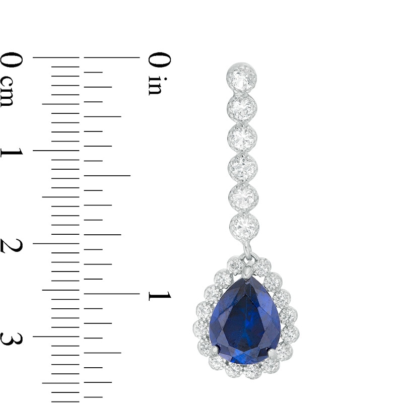 Main Image 2 of Previously Owned - Pear-Shaped Lab-Created Blue and White Sapphire Framed Vintage-Style Drop Earrings in Sterling Silver