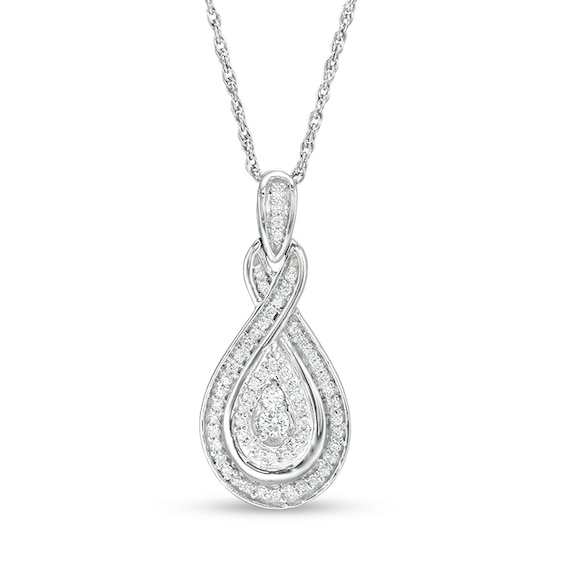 Previously Owned - 1/4 CT. T.w. Diamond Double Teardrop Frame Pendant in 10K White Gold