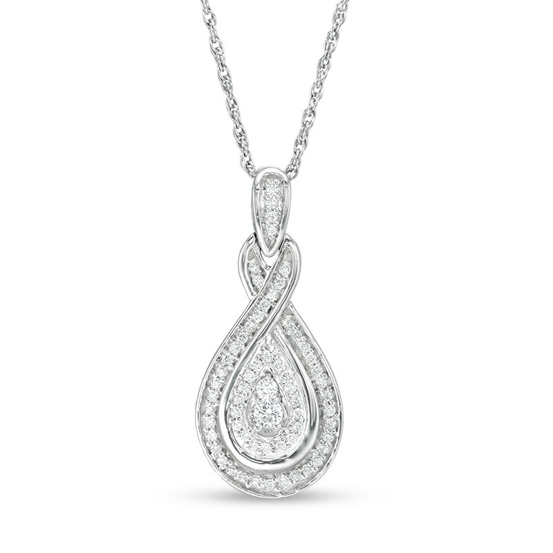 Main Image 1 of Previously Owned - 1/4 CT. T.W. Diamond Double Teardrop Frame Pendant in 10K White Gold