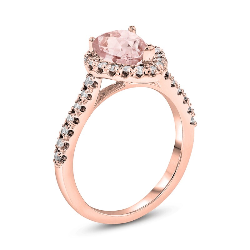 Main Image 2 of Previously Owned - Pear-Shaped Morganite and 3/8 CT. T.W. Diamond Frame Ring in 14K Rose Gold