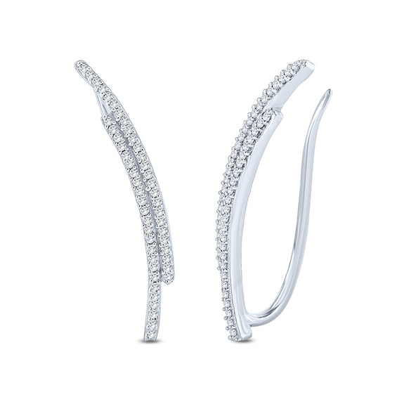 Previously Owned - 1/6 CT. T.w. Diamond Double Row Crawler Earrings in Sterling Silver