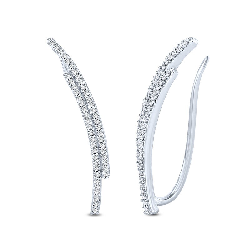Main Image 1 of Previously Owned - 1/6 CT. T.W. Diamond Double Row Crawler Earrings in Sterling Silver
