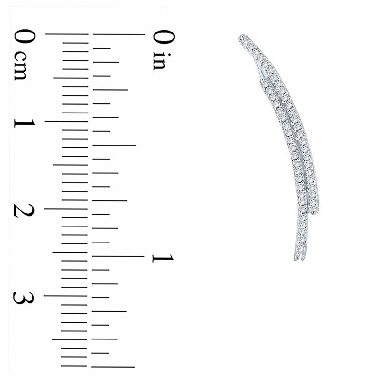 Main Image 2 of Previously Owned - 1/6 CT. T.W. Diamond Double Row Crawler Earrings in Sterling Silver