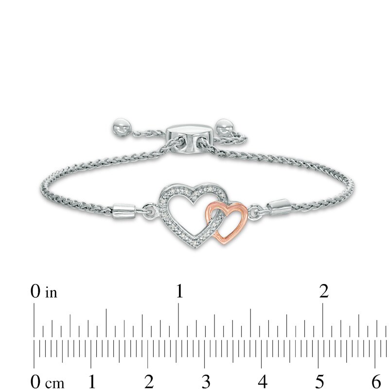 Main Image 3 of Previously Owned - Diamond Accent Interlocking Hearts Bolo Bracelet in Sterling Silver and 10K Rose Gold - 9.5"