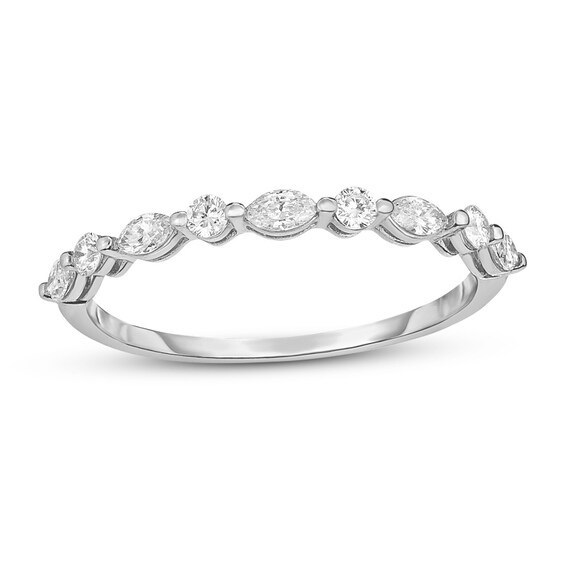 Previously Owned - 1/4 CT. T.w. Marquise and Round Diamond Alternating Stackable Band in 14K White Gold