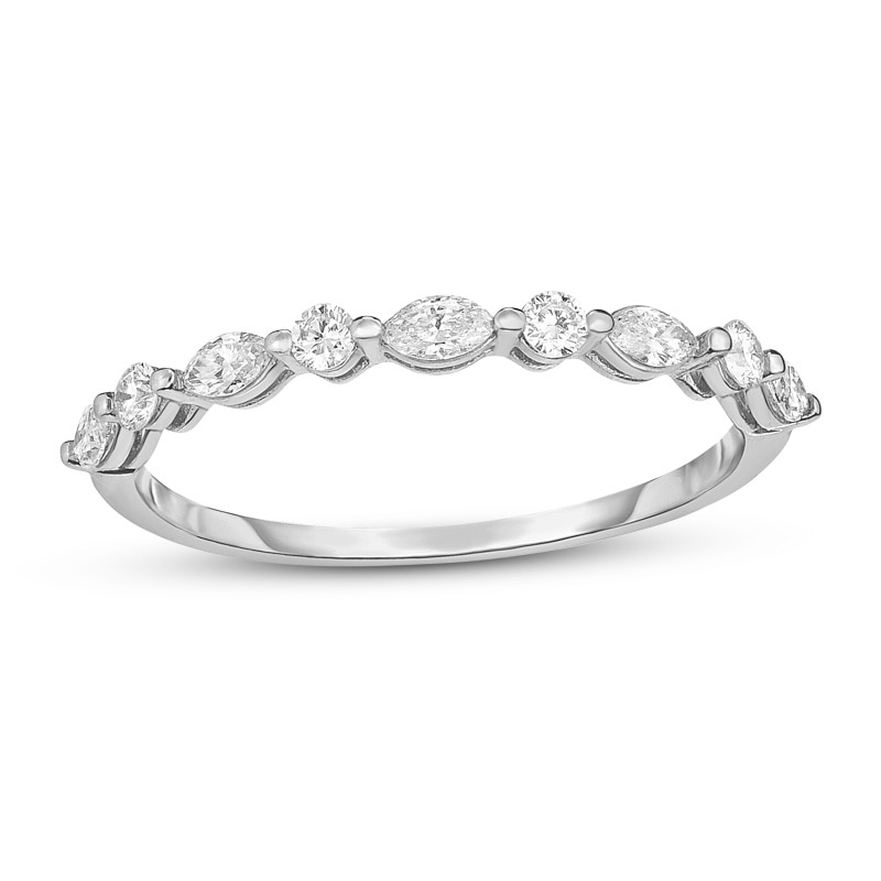 Main Image 1 of Previously Owned - 1/4 CT. T.W. Marquise and Round Diamond Alternating Stackable Band in 14K White Gold